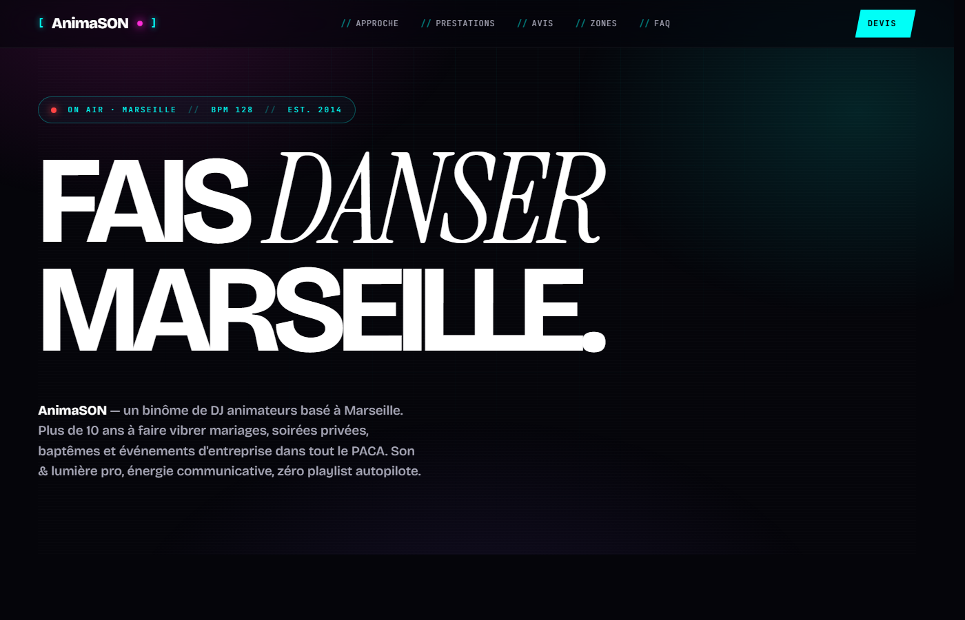 Site internet AnimaSON — DJ événementiel Marseille
